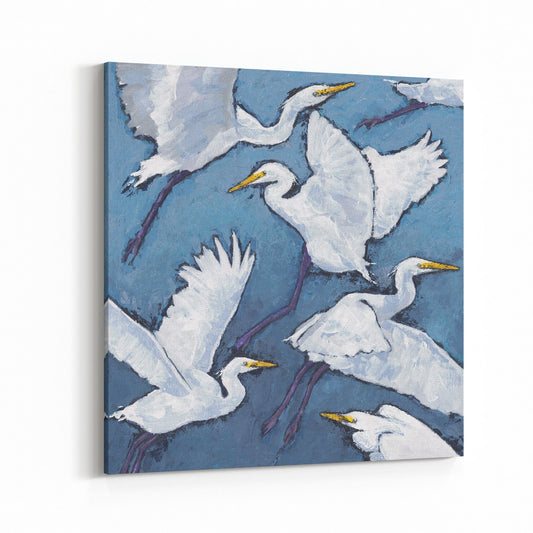 Fine Art Canvas Print - 24x24 30x30 36x36 40x40 42x42 44x44 48x48 inches | White Herons in Acrylic, CPS-1020-001