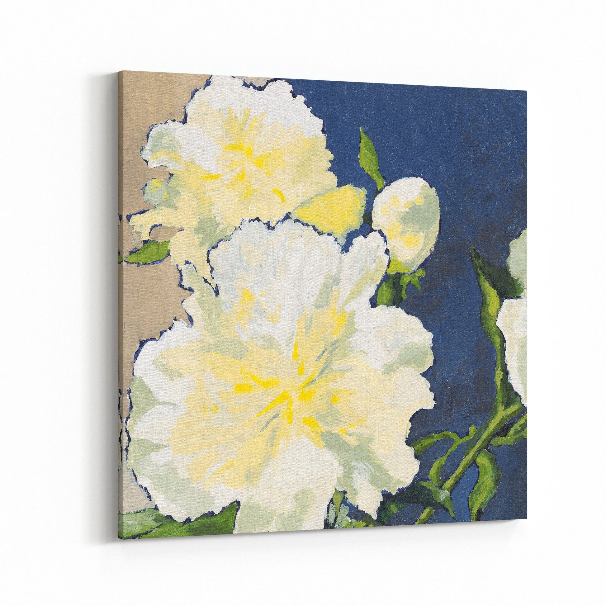 Fine Art Canvas Print - 24x24 30x30 36x36 40x40 42x42 44x44 48x48 inches | White Peonies in Acrylic, CPS-1050