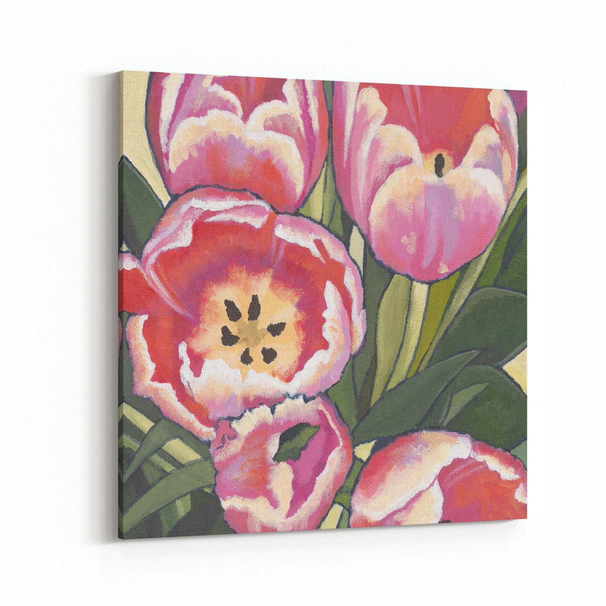 Fine Art Canvas Print - 24x24 30x30 36x36 40x40 42x42 44x44 48x48 inches | Pink Tulips in Acrylic, CPS-1080