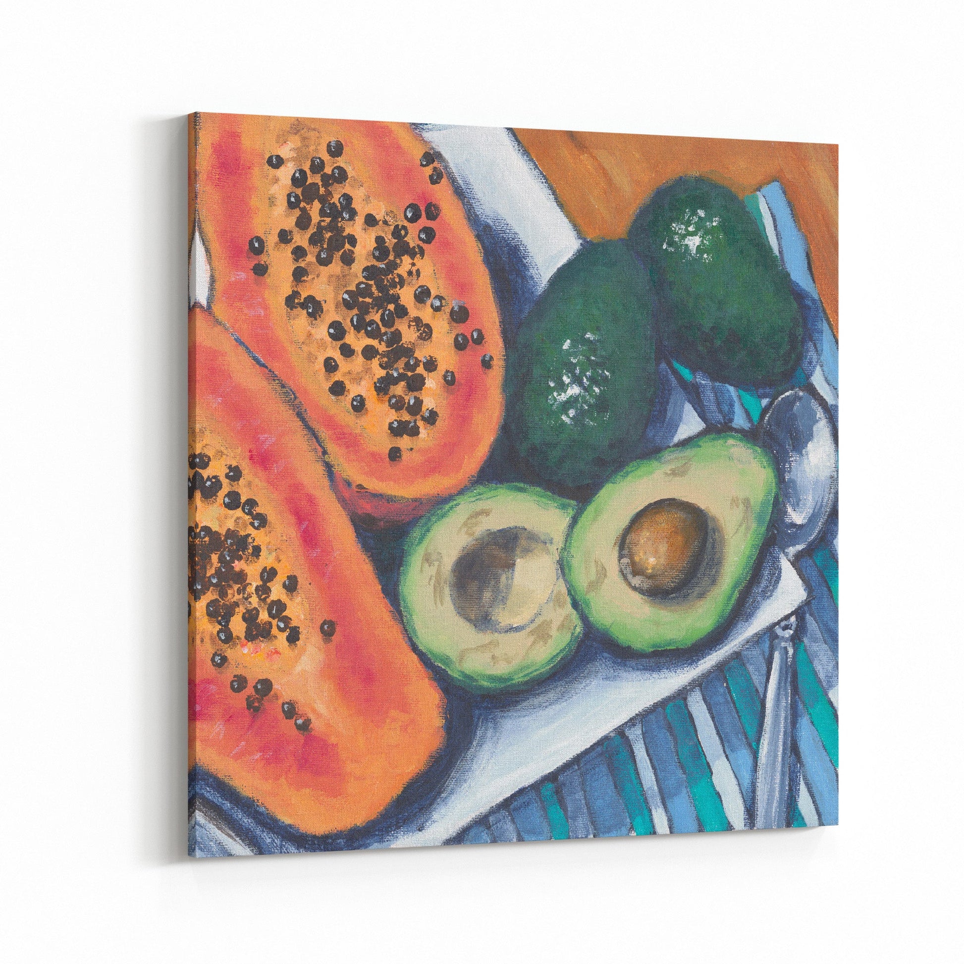 Fine Art Canvas Print - 24x24 30x30 36x36 40x40 42x42 44x44 48x48 inches | Papaya & Avocados in Acrylic, CPS-2105