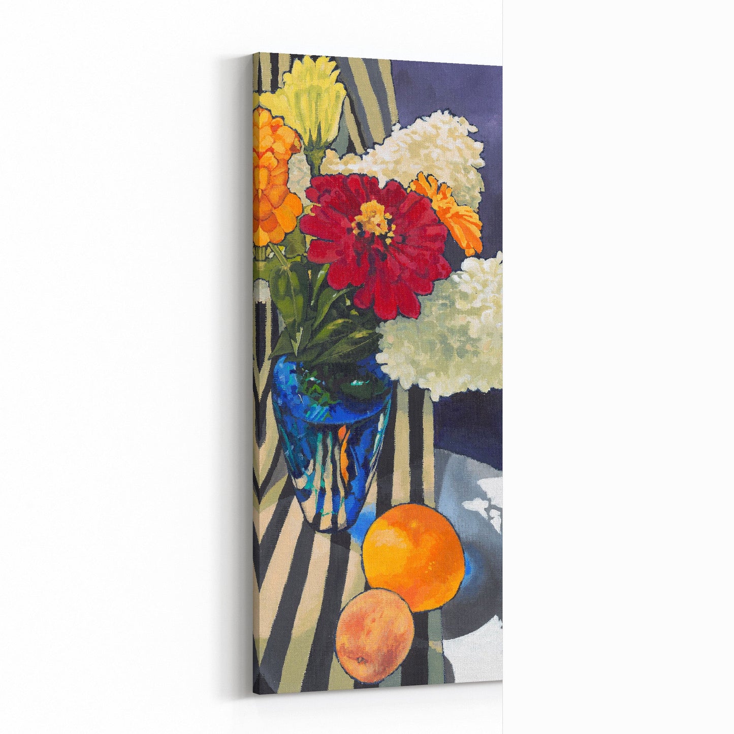 Fine Art Canvas Print - 12x28 16x37 20x47 24x56 inches | Hydrangeas & Zinnias in Acrylic, CPT-1030-001