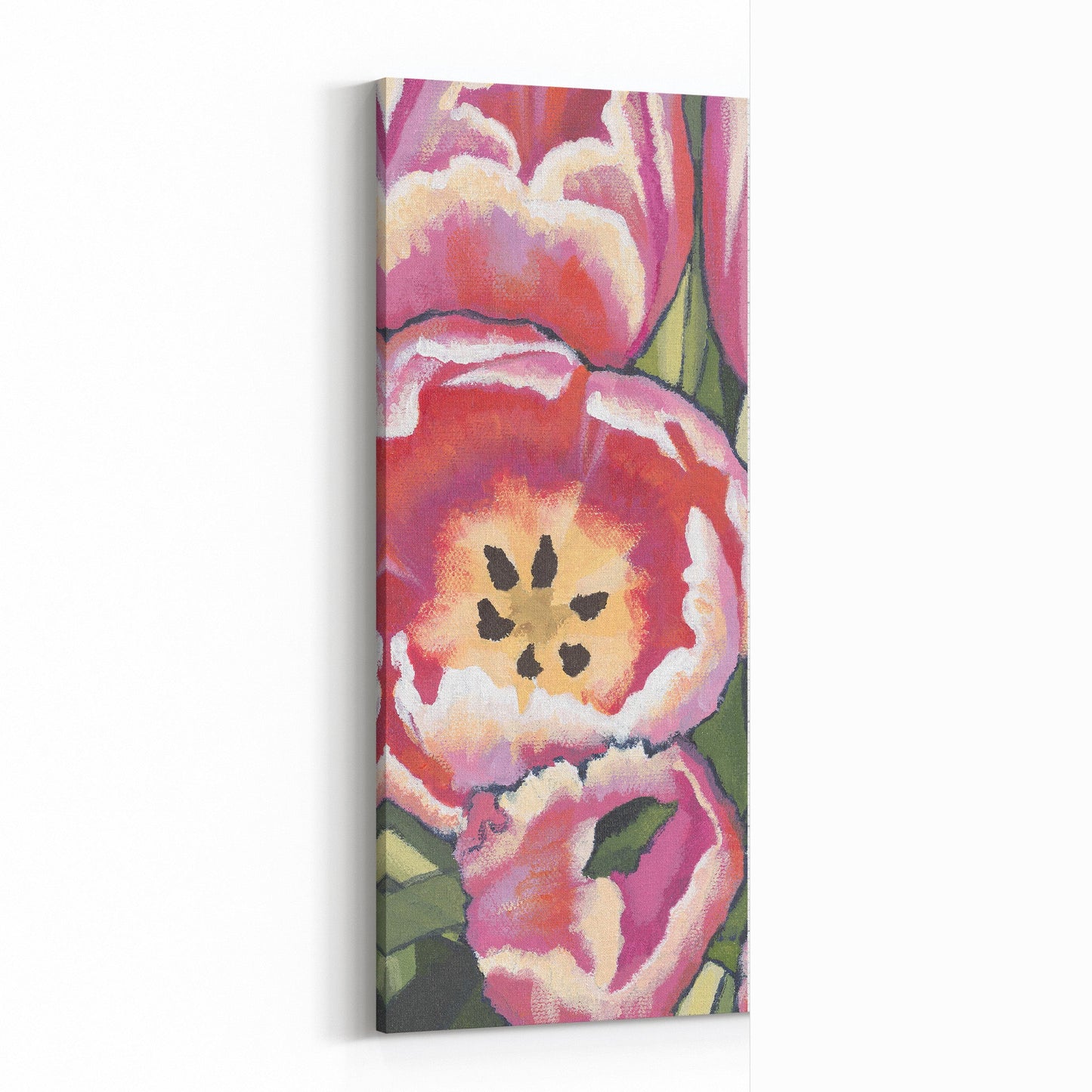 Fine Art Canvas Print - 12x28 16x37 20x47 24x56 inches | Pink Tulips in Acrylic, CPT-1080