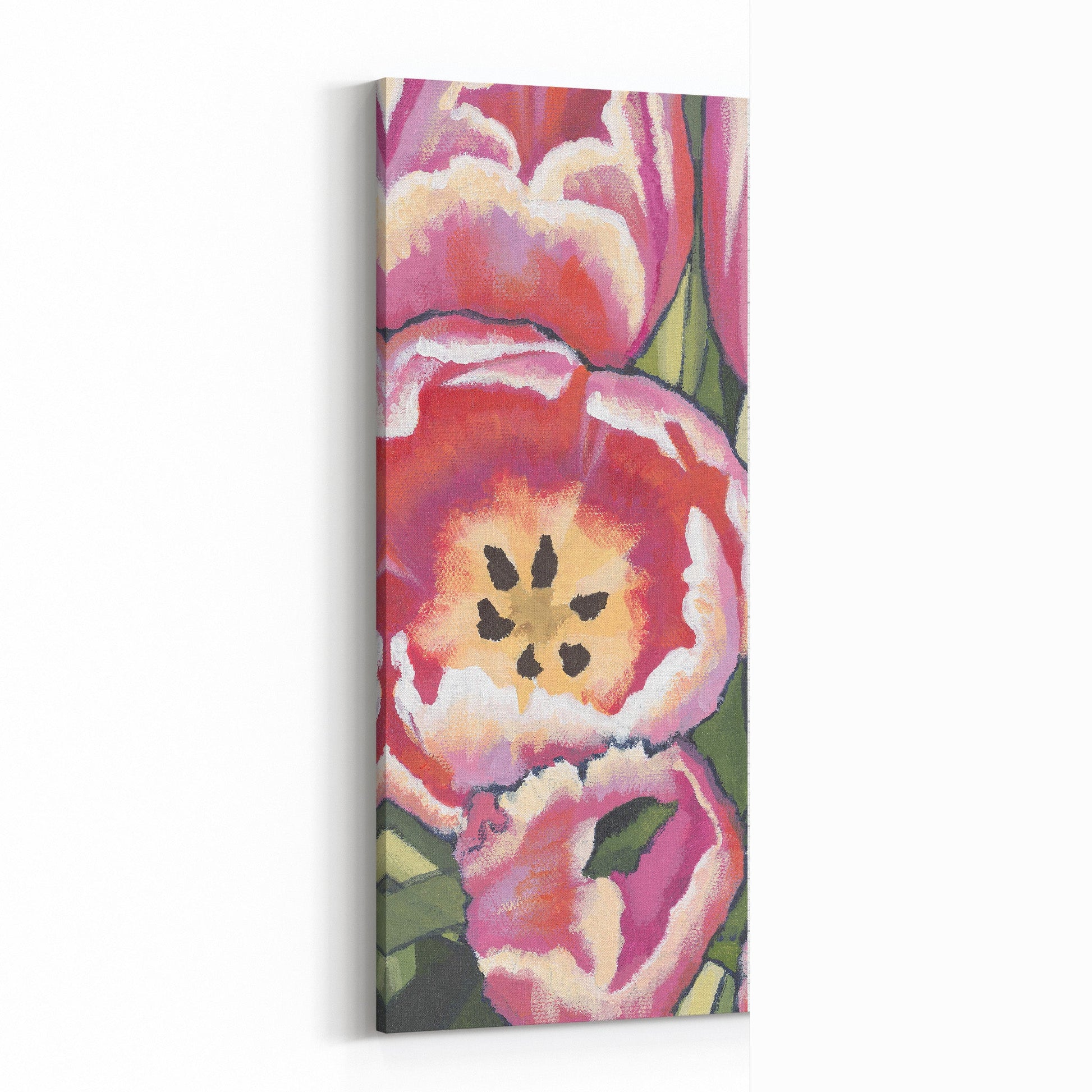 Fine Art Canvas Print - 12x28 16x37 20x47 24x56 inches | Pink Tulips in Acrylic, CPT-1080