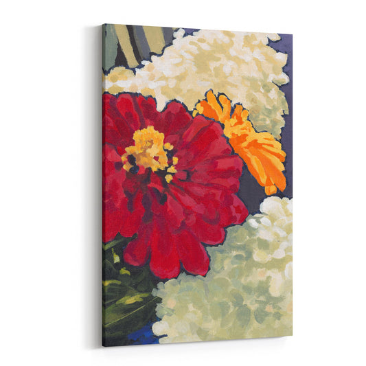 Fine Art Canvas Print - 20x30 24x36 30x45 36x54 inches | Hydrangeas & Zinnias in Acrylic, CPV-1030-002
