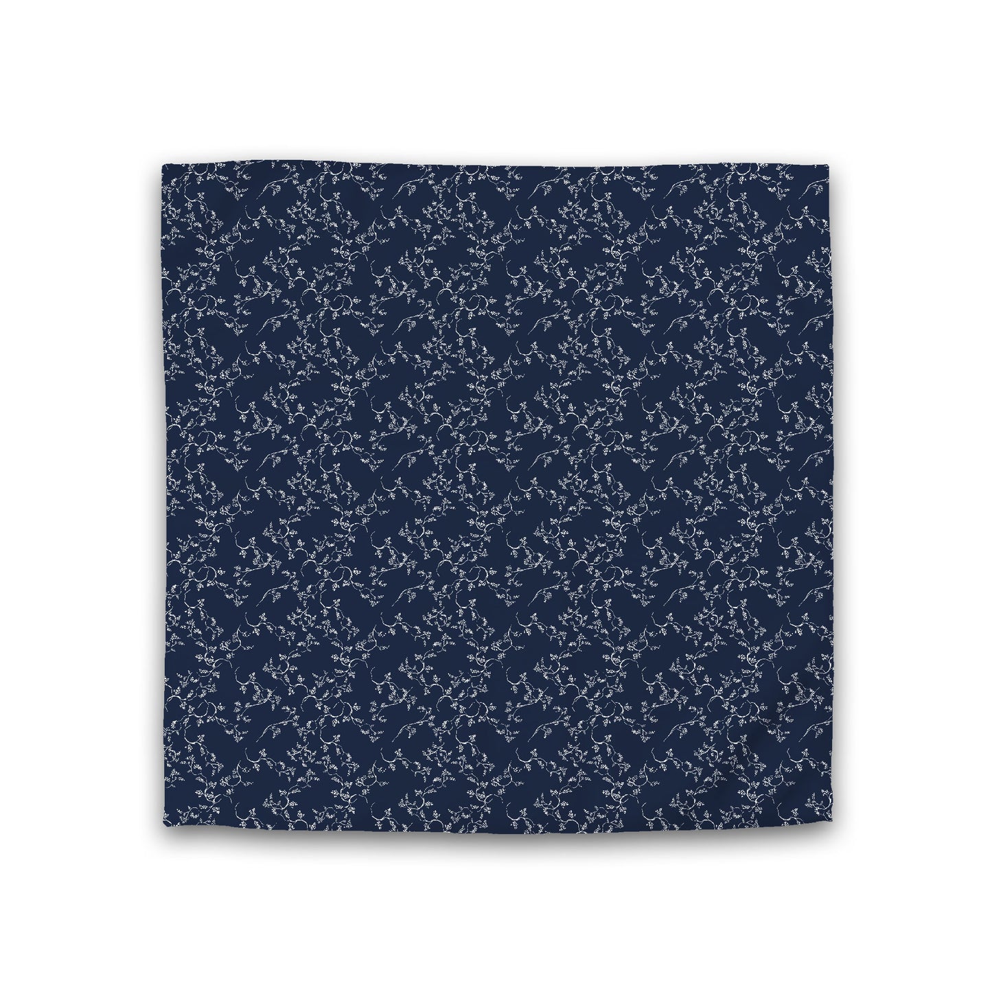 Navy Blue Cotton Sateen Duvet Cover, Off-white Hand-painted Vine Print, Double (width x length) 81 x 81 inches /  206 x 206 cm
