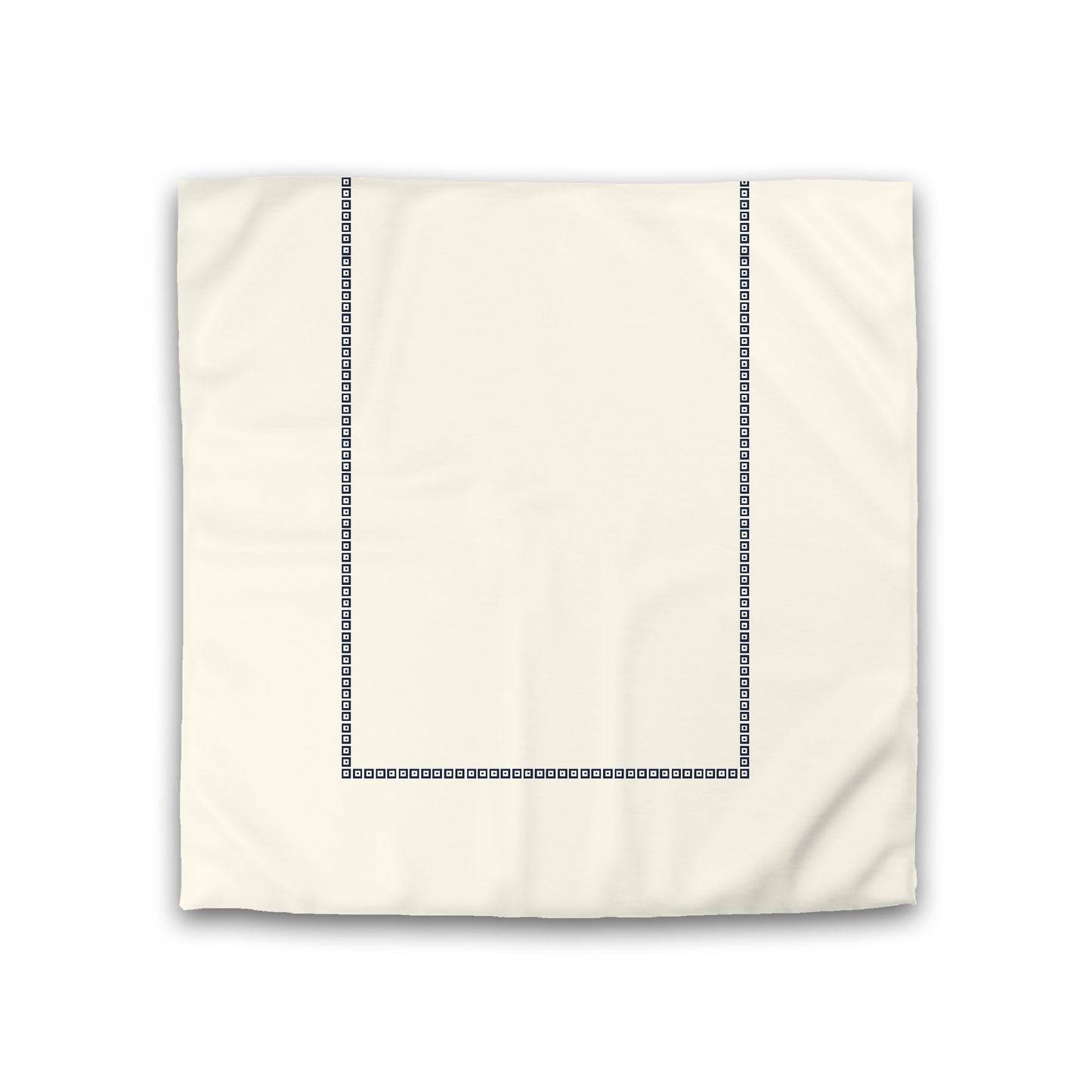 Pale Cream Cotton Sateen Duvet Cover, Navy Blue Repeating Square Motif Print, Classic Border, Double (width x length) 81 x 81 inches /  206 x 206 cm