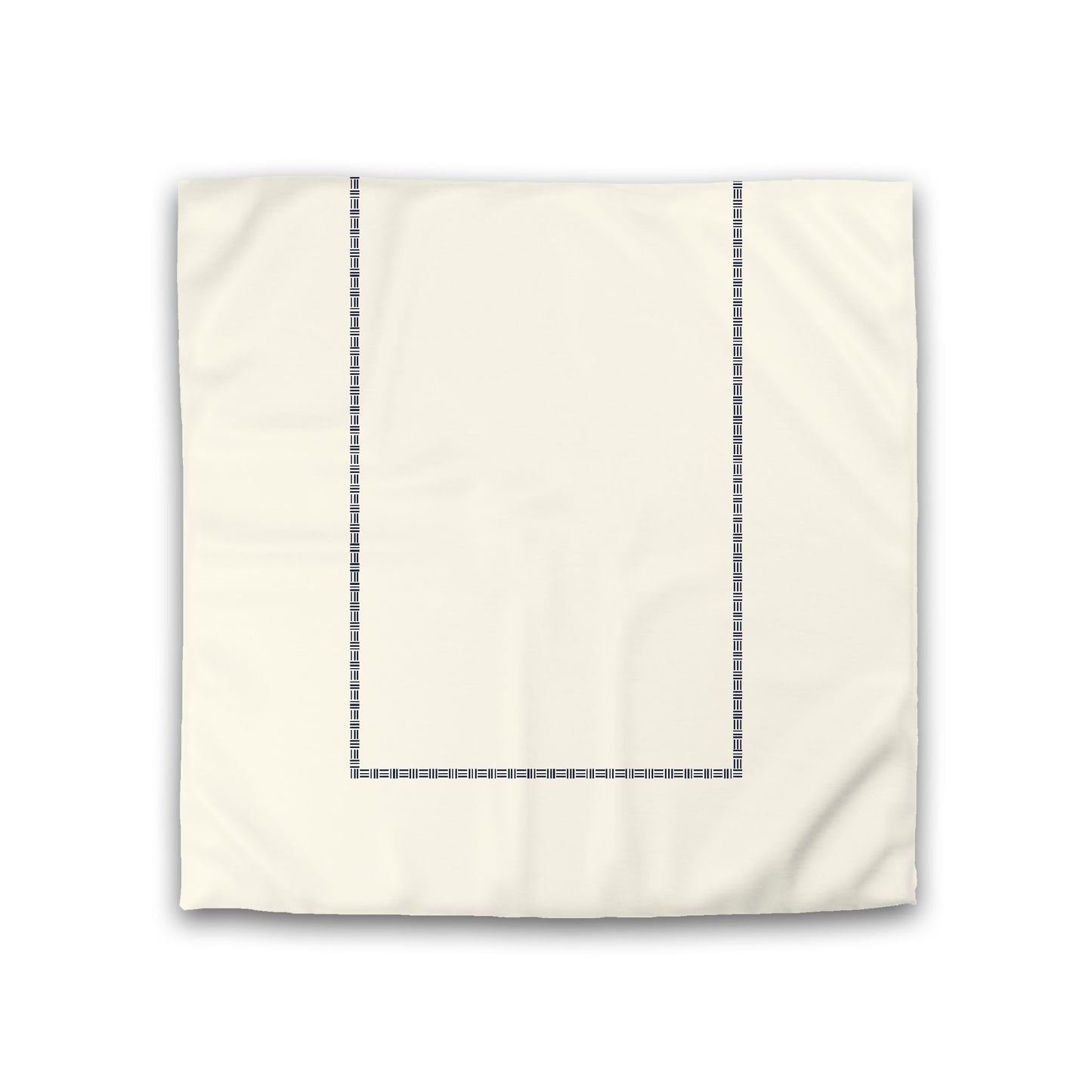 Pale Cream Cotton Sateen Duvet Cover, Navy Blue Single Weave Motif Print, Classic Border, Double (width x length) 81 x 81 inches /  206 x 206 cm
