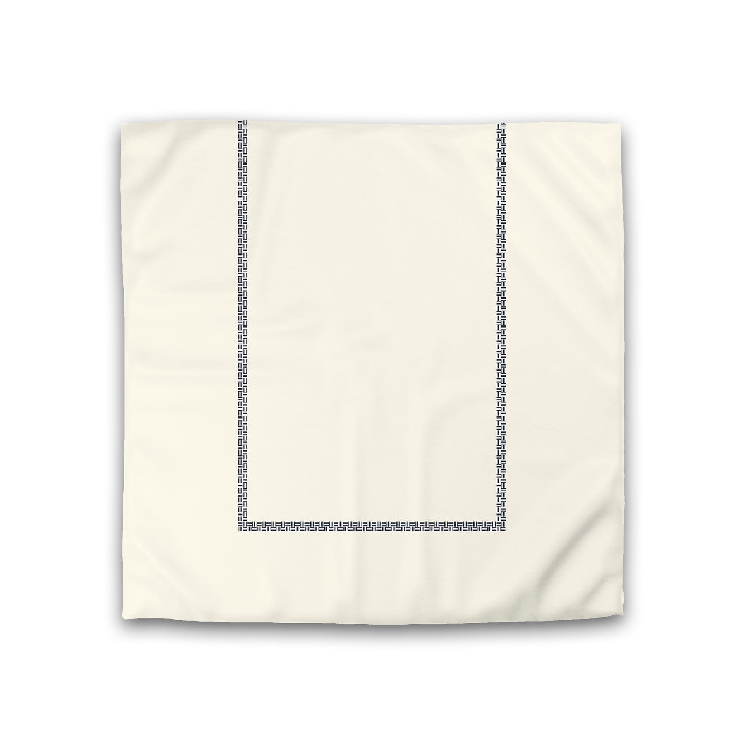 Pale Cream Cotton Sateen Duvet Cover, Navy Blue Double Weave Motif Print, Classic Border, Double (width x length) 81 x 81 inches /  206 x 206 cm