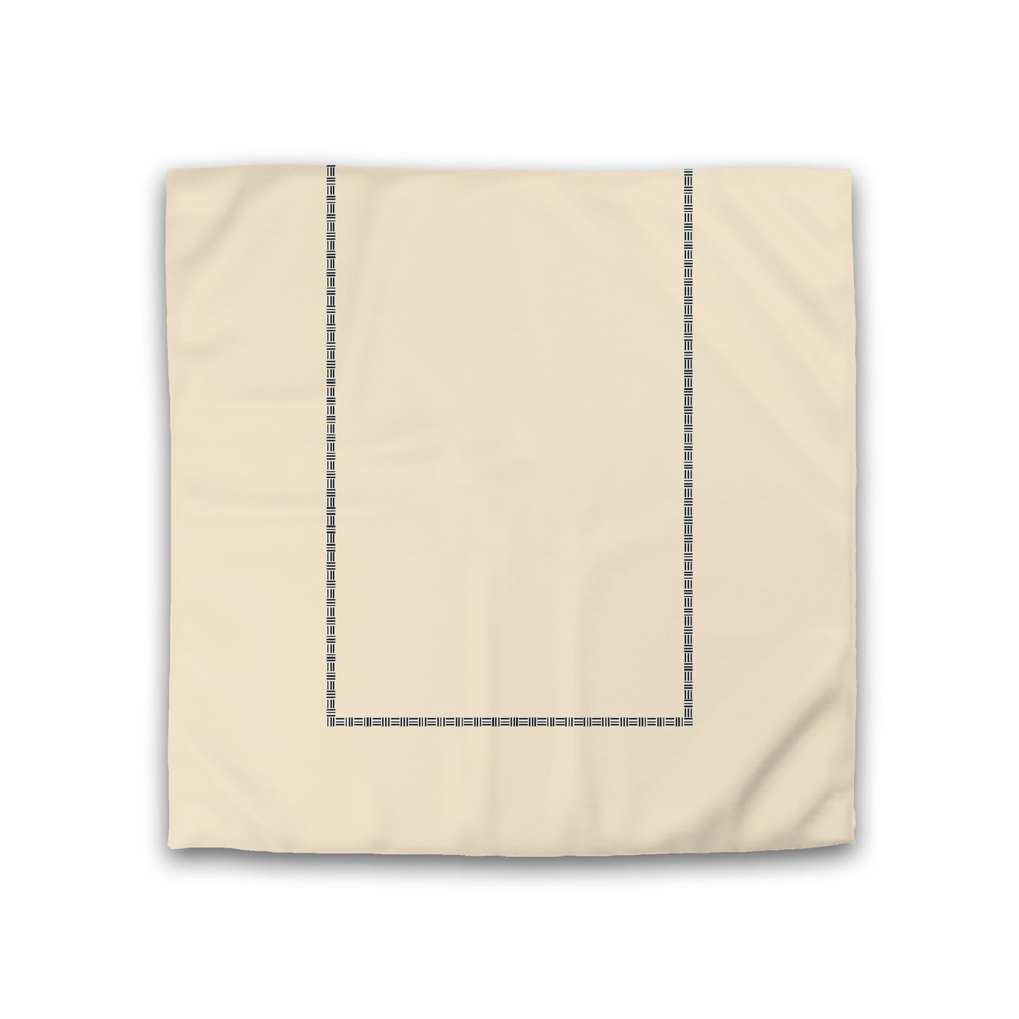 Beige Cotton Sateen Duvet Cover, Navy Blue Single Weave Motif Print, Classic Border, Double (width x length) 81 x 81 inches /  206 x 206 cm