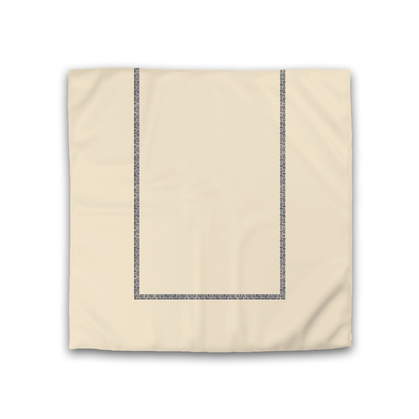 Beige Cotton Sateen Duvet Cover, Navy Blue Double Weave Motif Print, Classic Border, Double (width x length) 81 x 81 inches /  206 x 206 cm