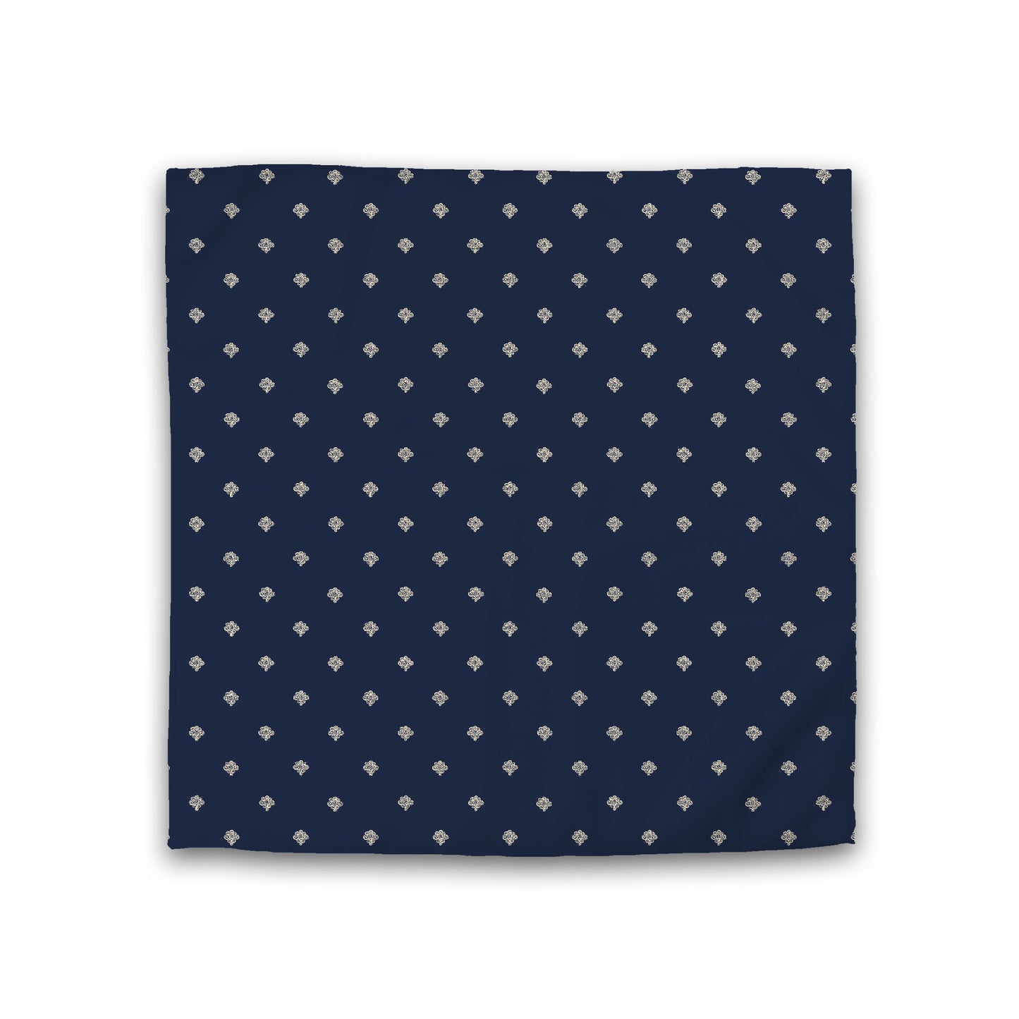 Navy Blue Cotton Sateen Duvet Cover, Beige Hand-painted Swizzle Motif Print, Double (width x length) 81 x 81 inches /  206 x 206 cm