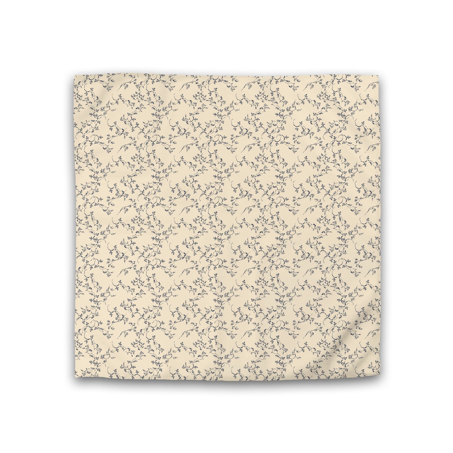 Beige Cotton Sateen Duvet Cover, Navy Blue Hand-painted Vine Print, Double (width x length) 81 x 81 inches /  206 x 206 cm