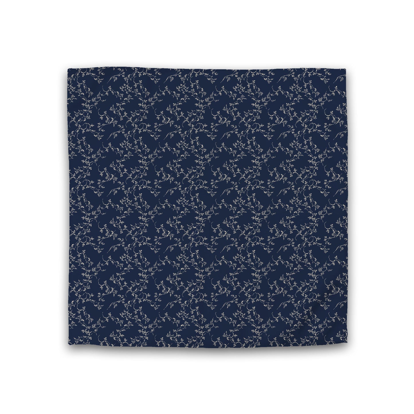 Navy Blue Cotton Sateen Duvet Cover, Beige Hand-painted Vine Print, Double (width x length) 81 x 81 inches /  206 x 206 cm