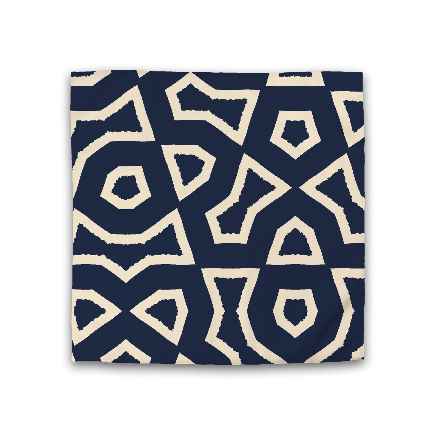 Navy Blue Cotton Sateen Duvet Cover, Bold Beige Graphic, Double (width x length) 81 x 81 inches /  206 x 206 cm