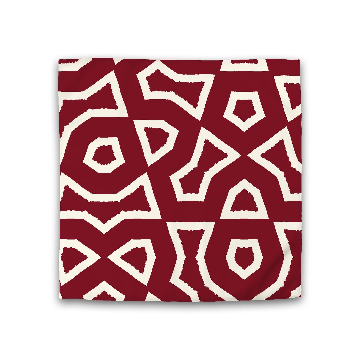 Burgundy Red Cotton Sateen Duvet Cover, Bold Pale Cream Graphic, Double (width x length) 81 x 81 inches /  206 x 206 cm