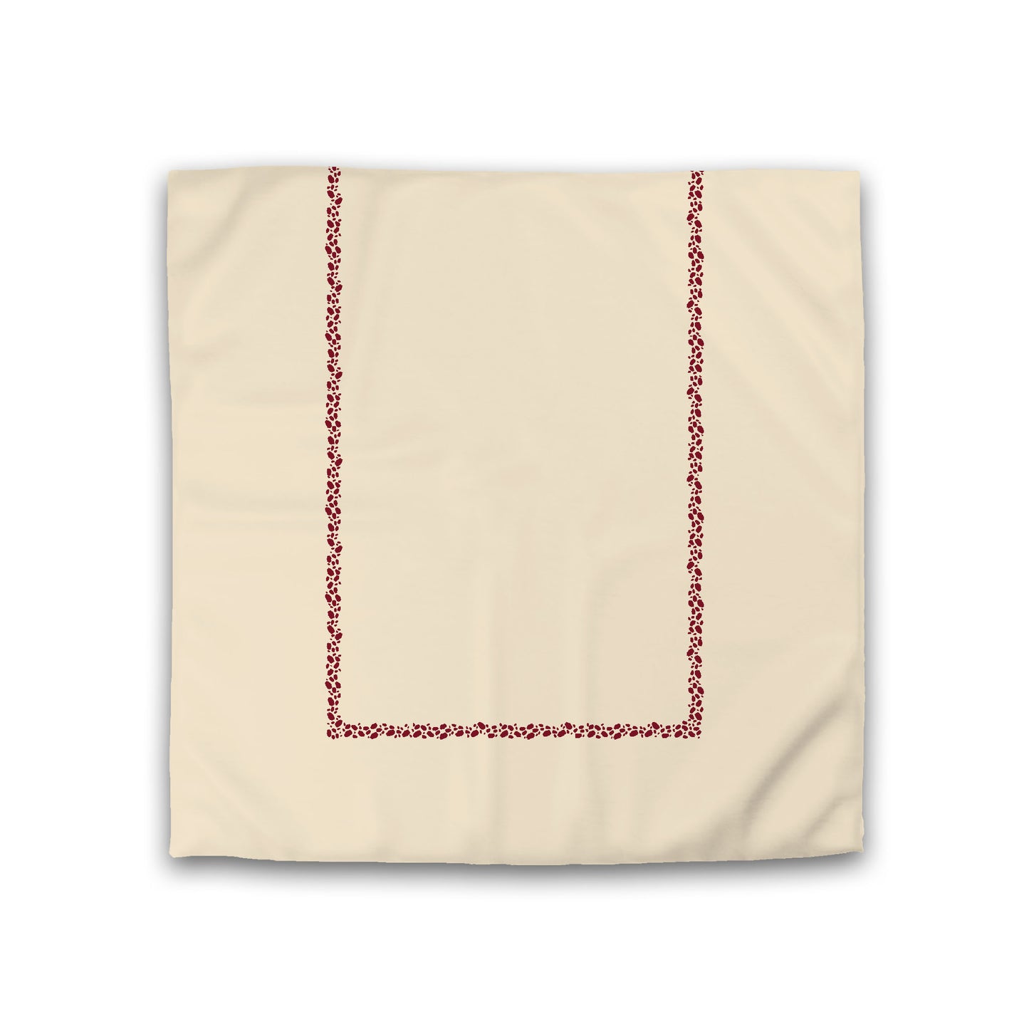 Beige Cotton Sateen Duvet Cover, Burgundy Red Hand-painted Dab Motif Print, Classic Border, Double (width x length) 81 x 81 inches /  206 x 206 cm