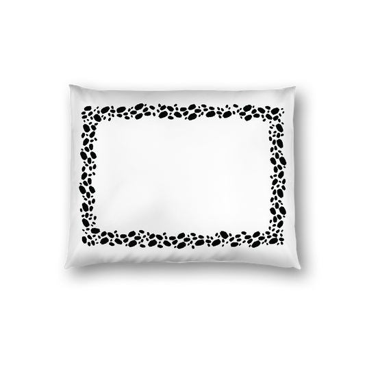 Off-White Cotton Sateen Pillow Sham, Black Hand-painted Dab Motif Print, Classic Border, White Reverse Side, Standard - 20 x 26 inches