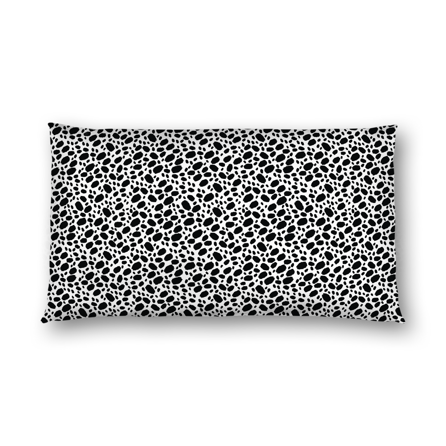 Off-White Cotton Sateen Pillow Sham, Black Hand-painted Dab Motif Print, White Revese Side, King - 20 x 36 inches