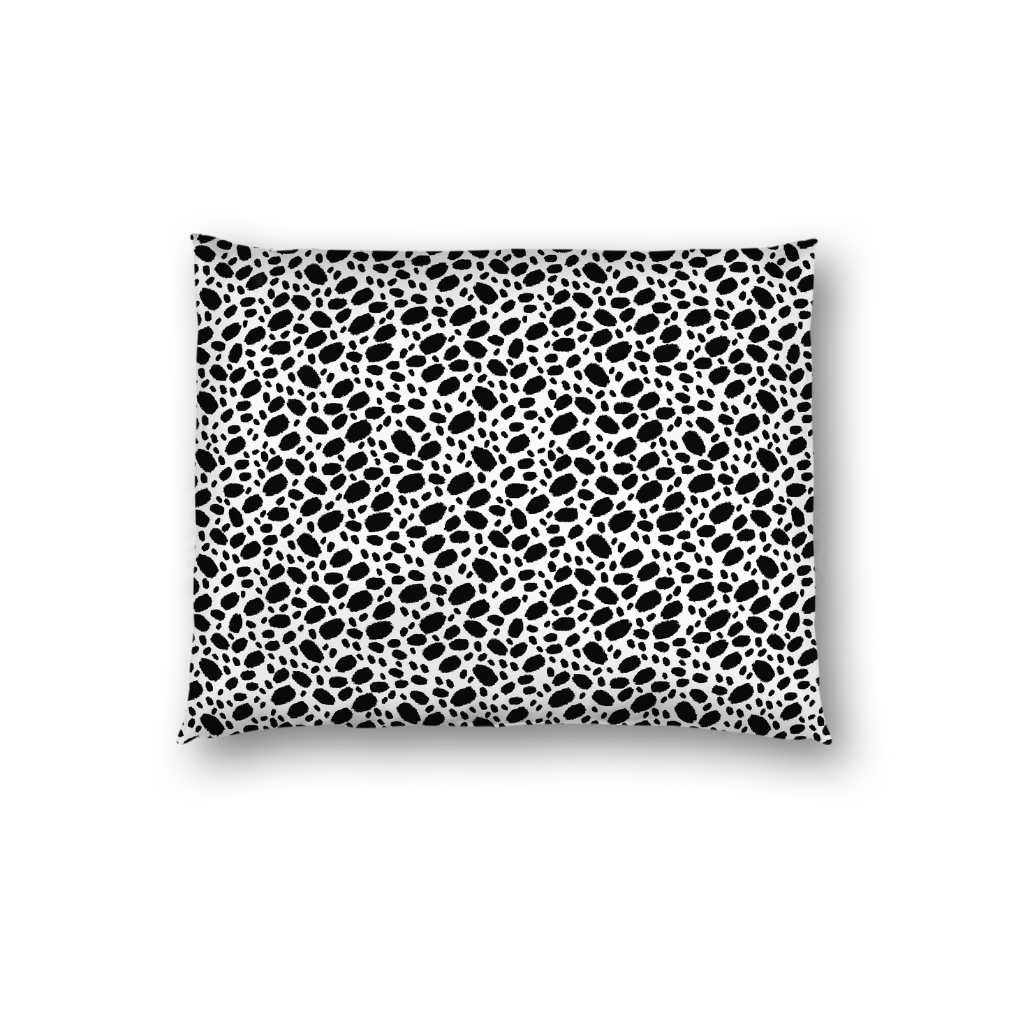 Off-White Cotton Sateen Pillow Sham, Black Hand-painted Dab Motif Print, White Revese Side, Standard - 20 x 26 inches