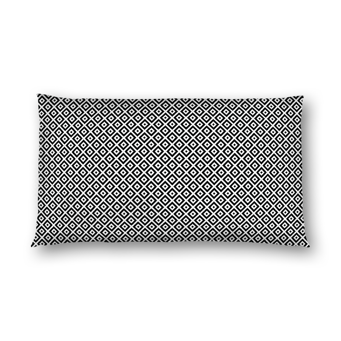 Off-White Cotton Sateen Pillow Sham, Black Repeating Square Motif Print, White Revese Side, King - 20 x 36 inches