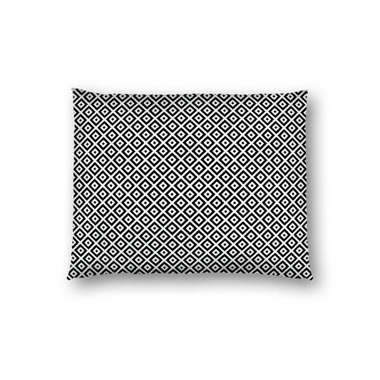 Off-White Cotton Sateen Pillow Sham, Black Repeating Square Motif Print, White Revese Side, Standard - 20 x 26 inches