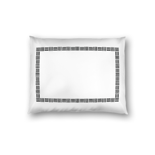 Off-White Cotton Sateen Pillow Sham, Black Single Weave Motif Print, Classic Border, White Reverse Side, Standard - 20 x 26 inches
