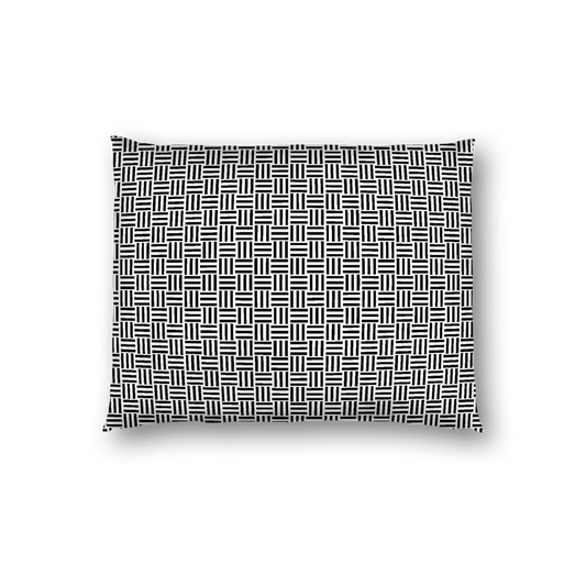 Off-White Cotton Sateen Pillow Sham, Black Single Weave Motif Print, White Reverse Side, Standard - 20 x 26 inches