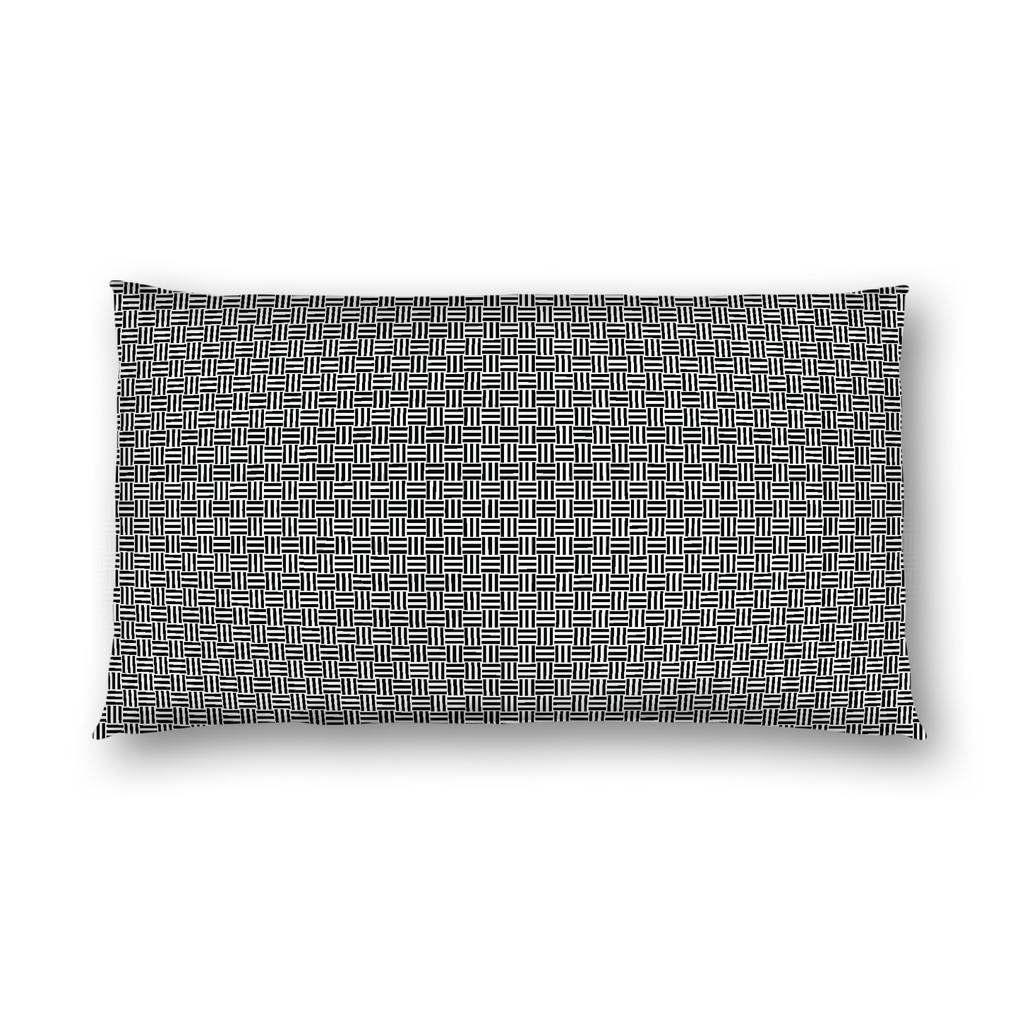Off-White Cotton Sateen Pillow Sham, Black Double Weave Motif Print, White Reverse Side, King - 20 x 36 inches