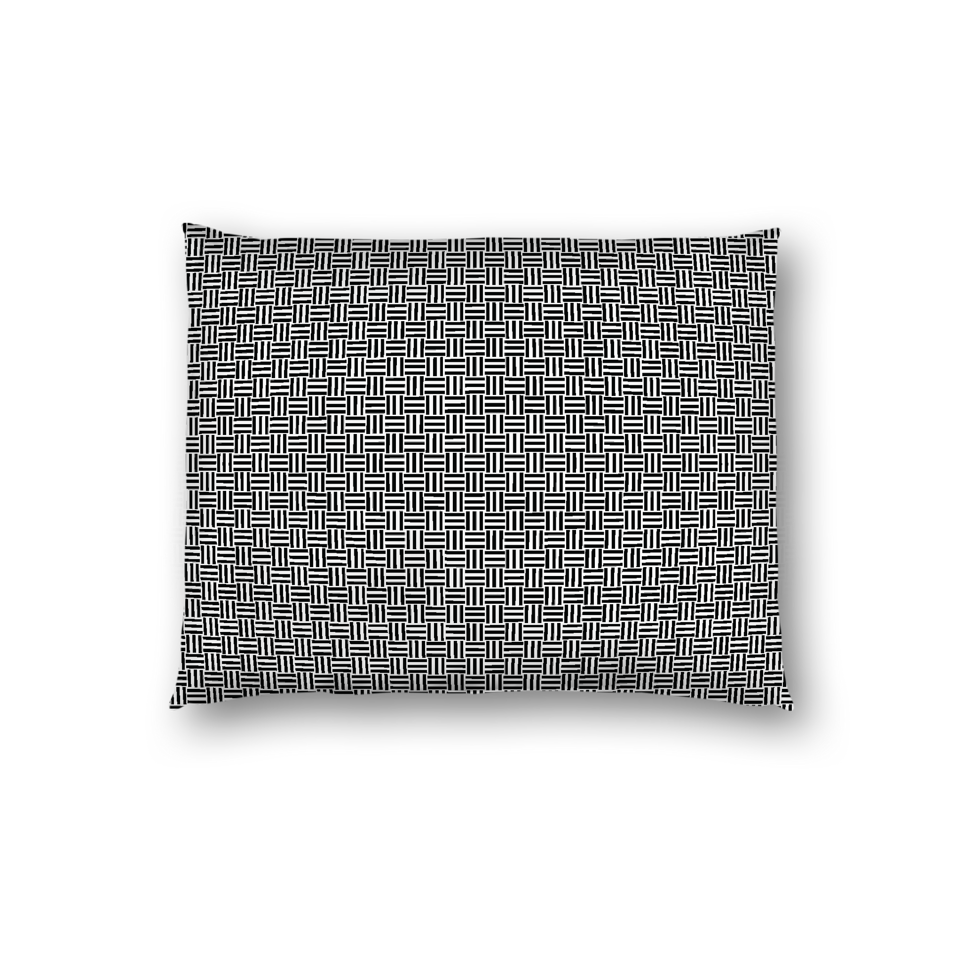 Off-White Cotton Sateen Pillow Sham, Black Double Weave Motif Print, White Reverse Side, Standard - 20 x 26 inches