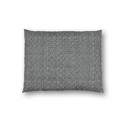 Off-White Cotton Sateen Pillow Sham, Black Double Weave Motif Print, White Reverse Side, Standard - 20 x 26 inches