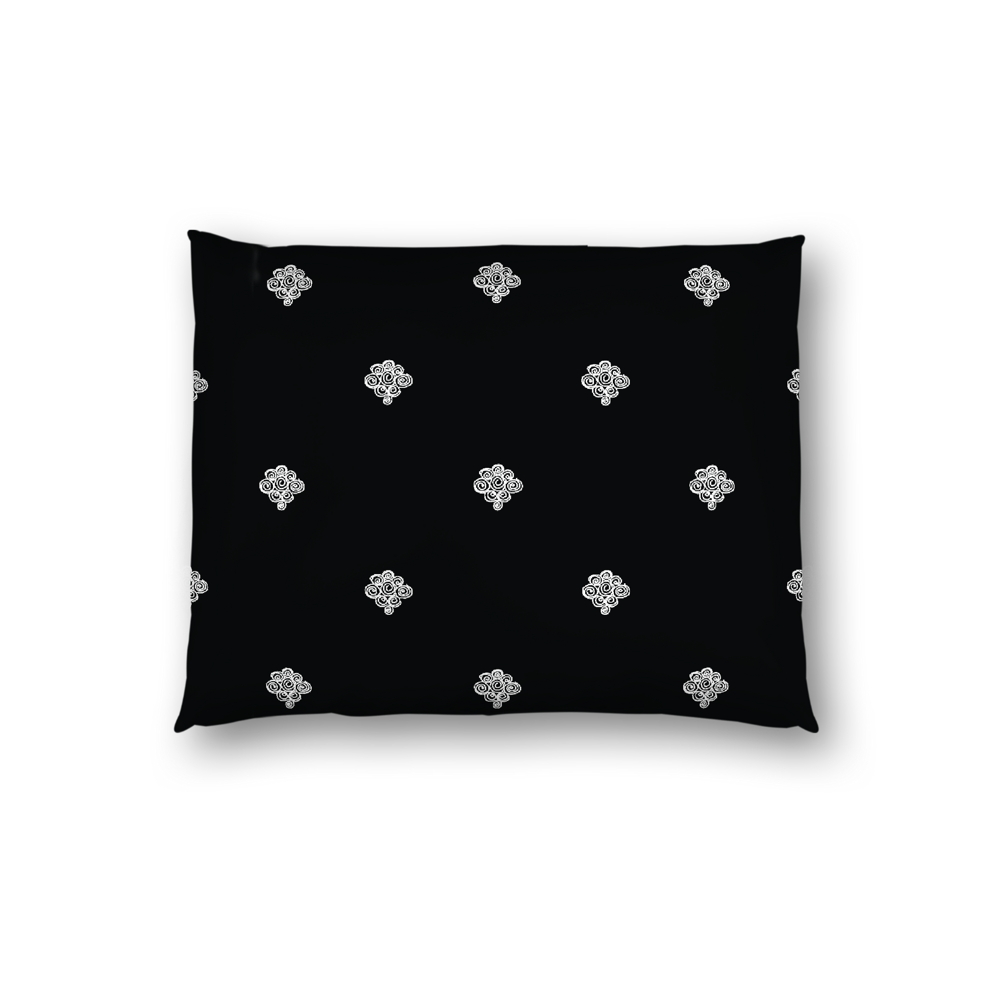 Black Cotton Sateen Pillow Sham, Off-White Hand-painted Swizzle Motif Print, White Reverse Side, Standard - 20 x 26 inches