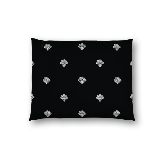 Black Cotton Sateen Pillow Sham, Off-White Hand-painted Swizzle Motif Print, White Reverse Side, Standard - 20 x 26 inches