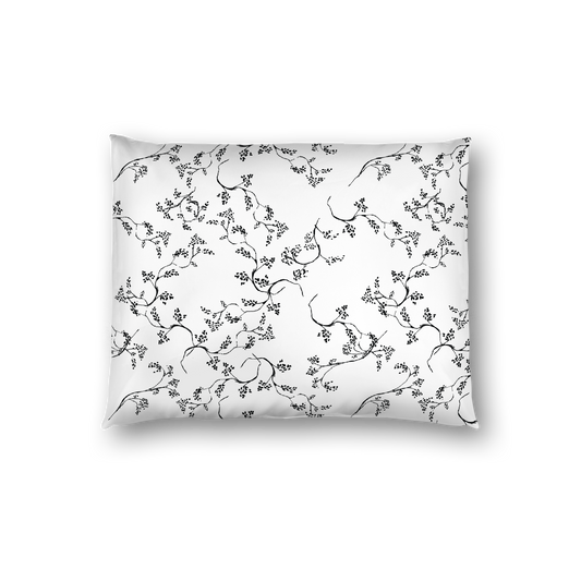 Off-White Cotton Sateen Pillow Sham, Black Hand-painted Vine Print, White Reverse Side, Standard - 20 x 26 inches