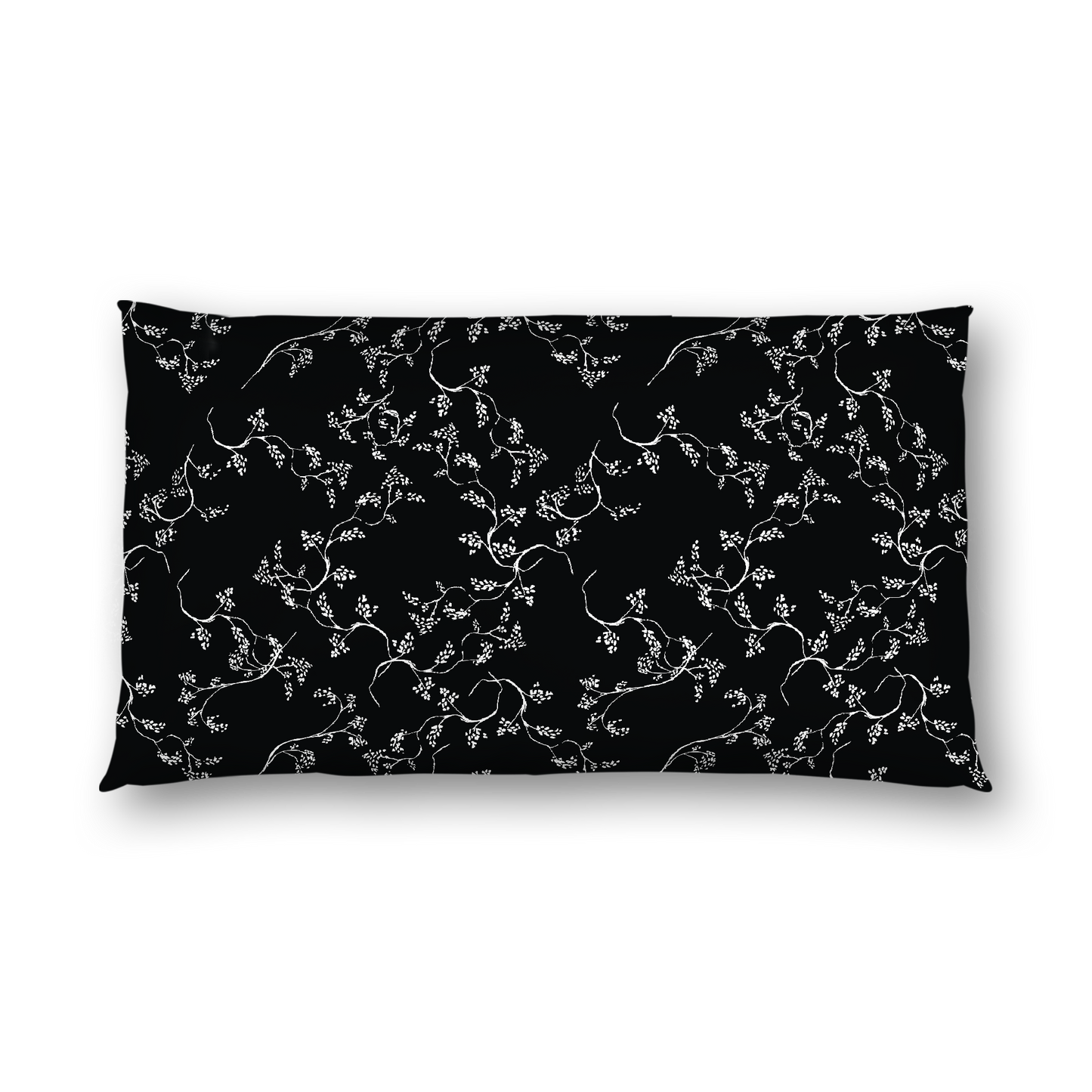Black Cotton Sateen Pillow Sham, Off-White Vine Print on Front, White Reverse Side, King - 20 x 36 inches