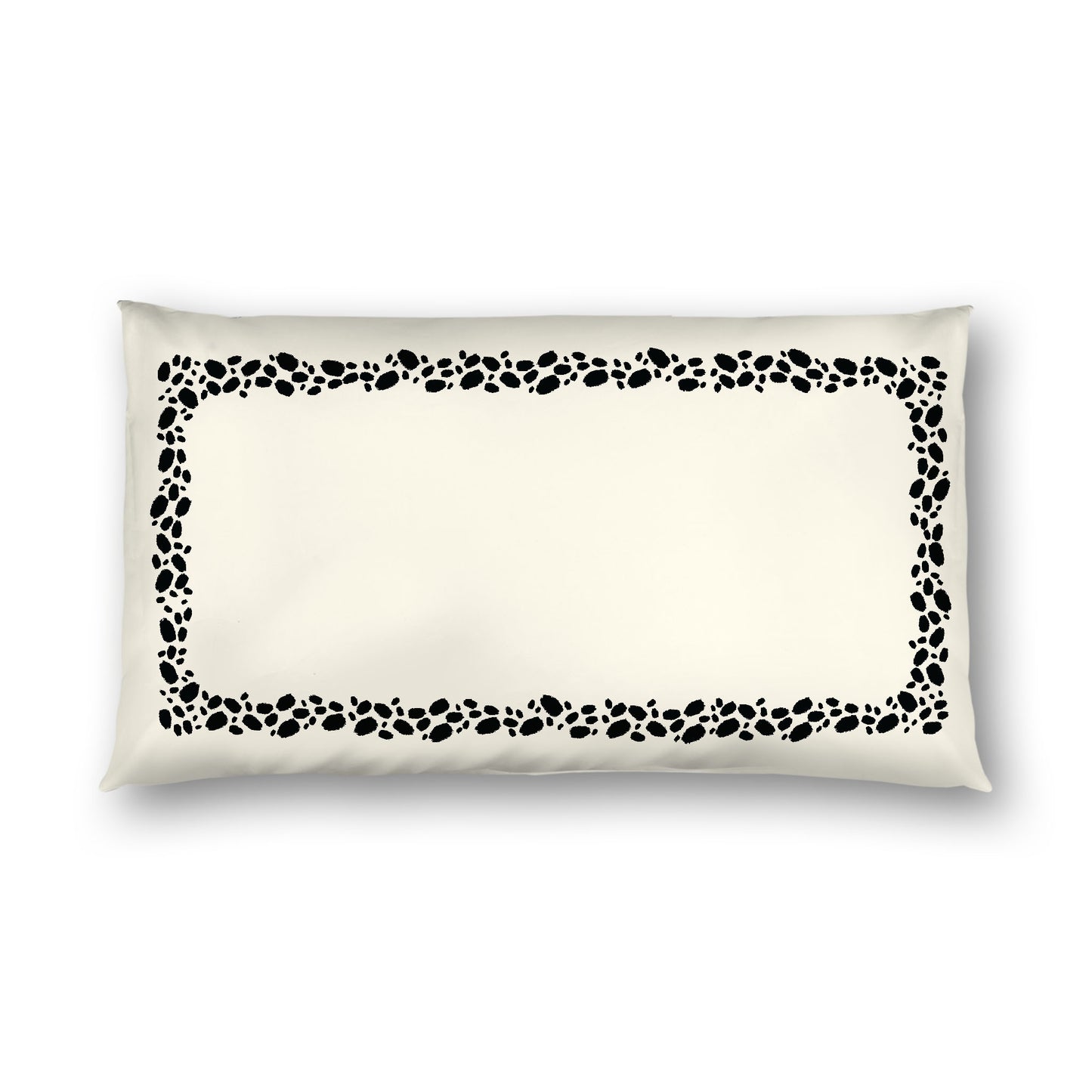 Pale Cream Cotton Sateen Pillow Sham, Black Hand-painted Dab Motif Print, Classic Border, White Reverse Side, King - 20 x 36 inches