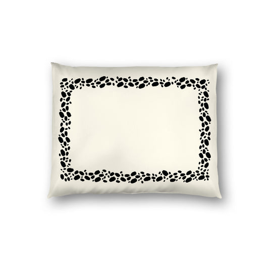 Pale Cream Cotton Sateen Pillow Sham, Black Hand-painted Dab Motif Print, Classic Border, White Reverse Side, Standard - 20 x 26 inches