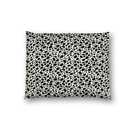 Pale Cream Cotton Sateen Pillow Sham, Black Hand-painted Dab Motif Print, White Revese Side, Standard - 20 x 26 inches