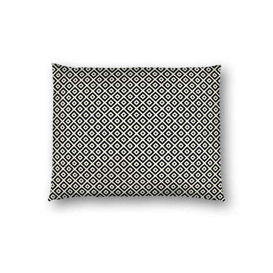 Pale Cream Cotton Sateen Pillow Sham, Black Repeating Square Motif Print, White Revese Side, Standard - 20 x 26 inches