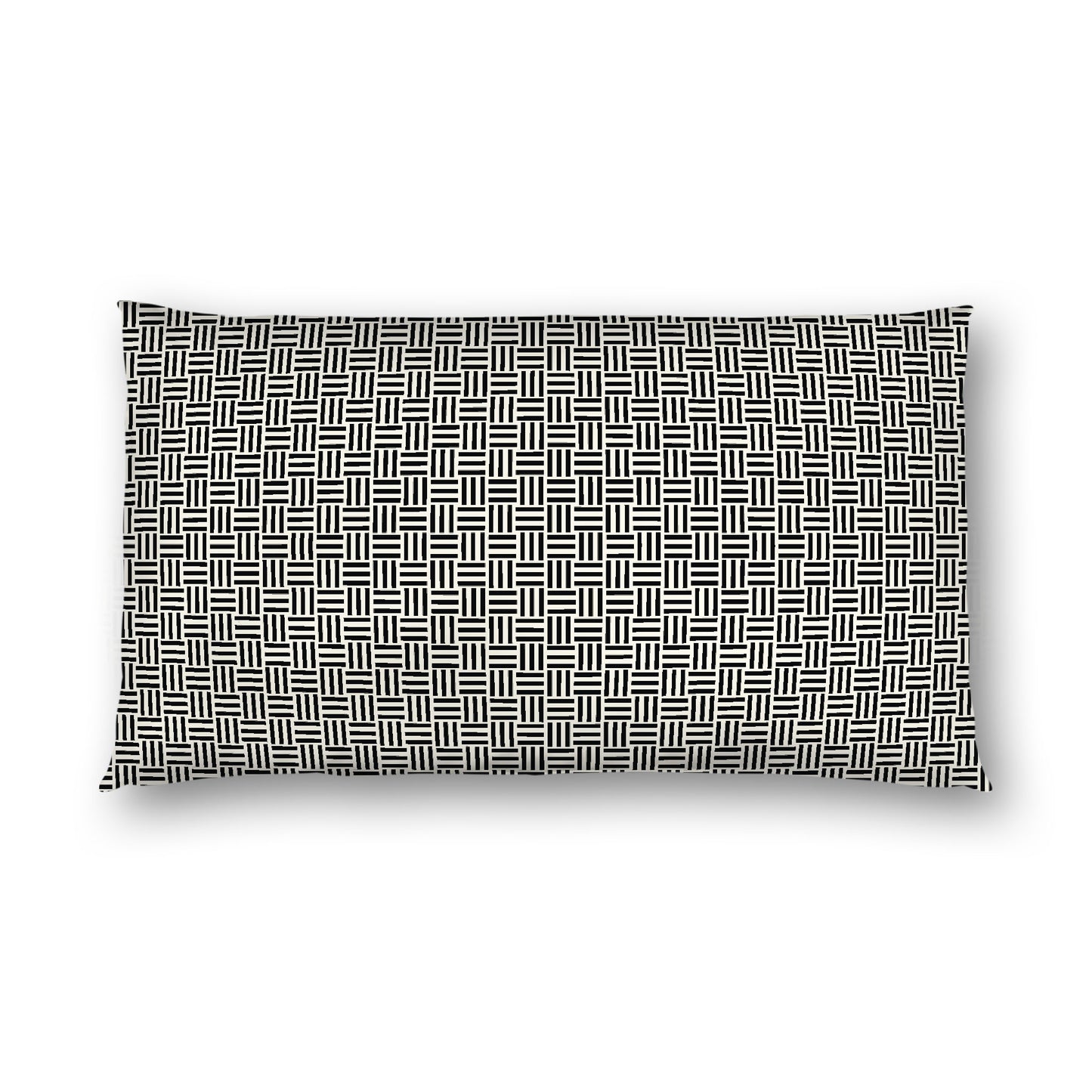 Pale Cream Cotton Sateen Pillow Sham, Black Single Weave Motif Print, White Reverse Side, King - 20 x 36 inches