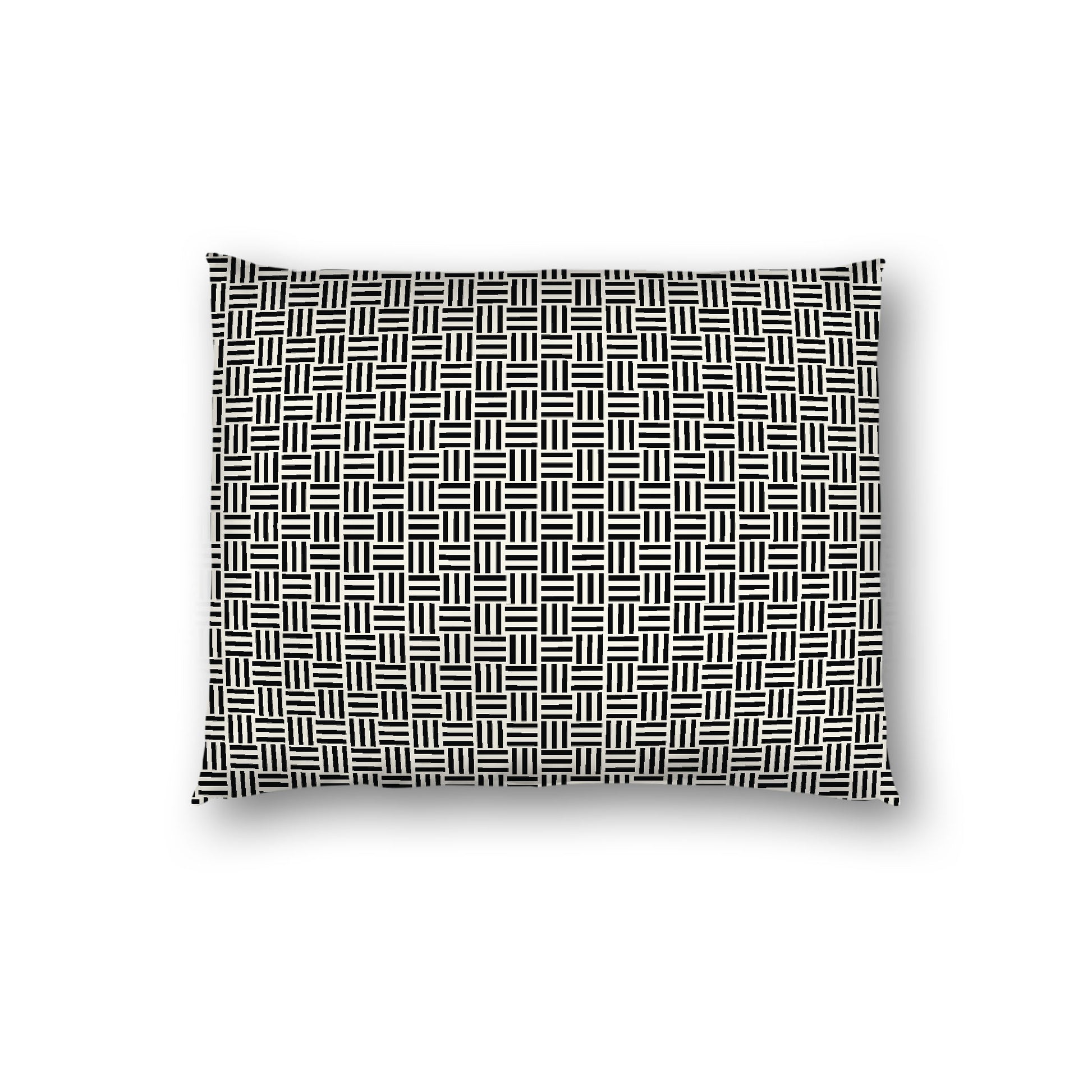 Pale Cream Cotton Sateen Pillow Sham, Black Single Weave Motif Print, White Reverse Side, Standard - 20 x 26 inches