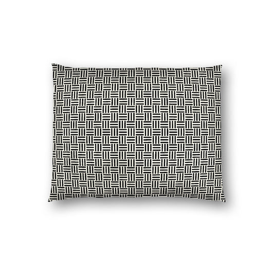 Pale Cream Cotton Sateen Pillow Sham, Black Single Weave Motif Print, White Reverse Side, Standard - 20 x 26 inches
