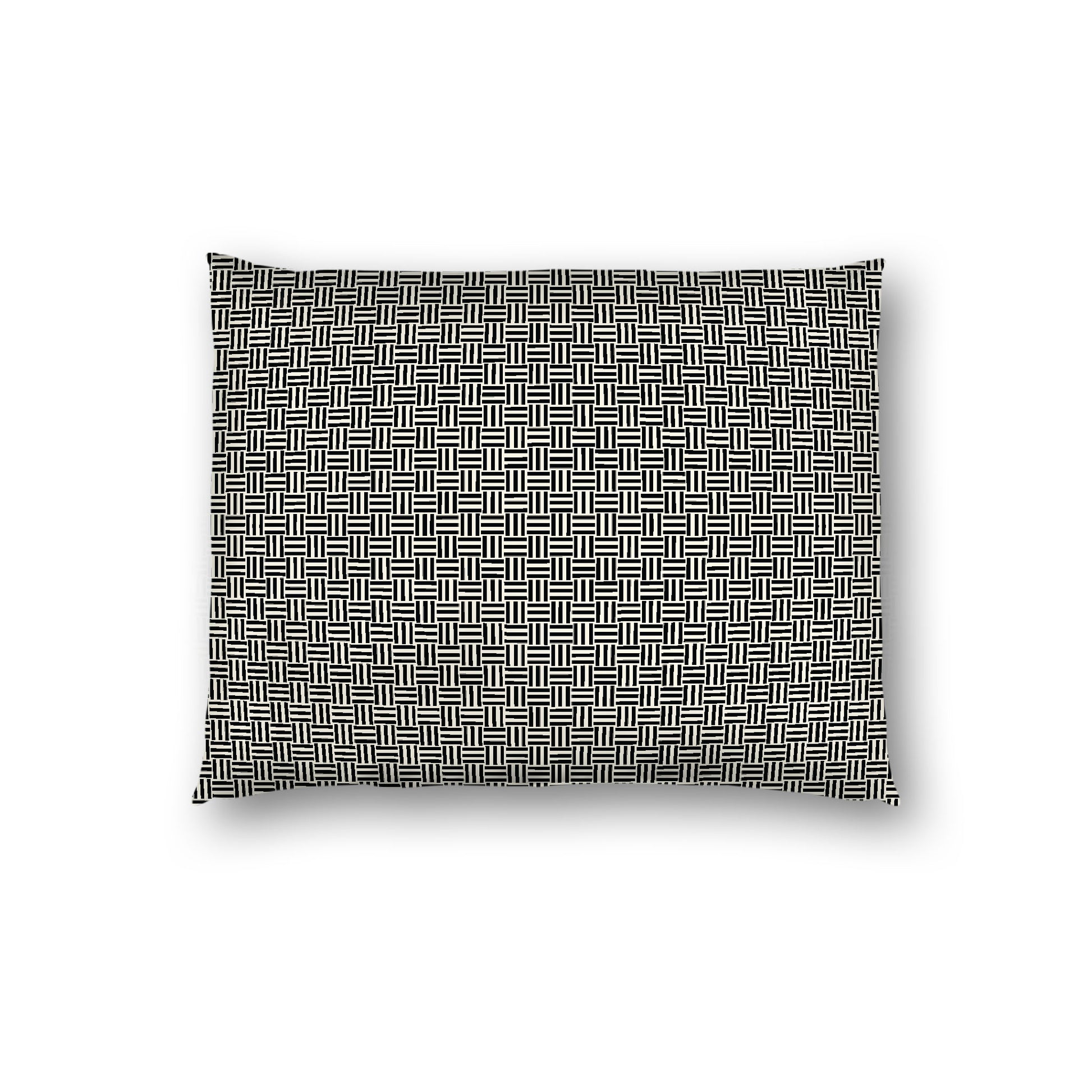 Pale Cream Cotton Sateen Pillow Sham, Black Double Weave Motif Print, White Reverse Side, Standard - 20 x 26 inches