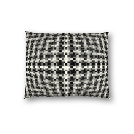 Pale Cream Cotton Sateen Pillow Sham, Black Double Weave Motif Print, White Reverse Side, Standard - 20 x 26 inches