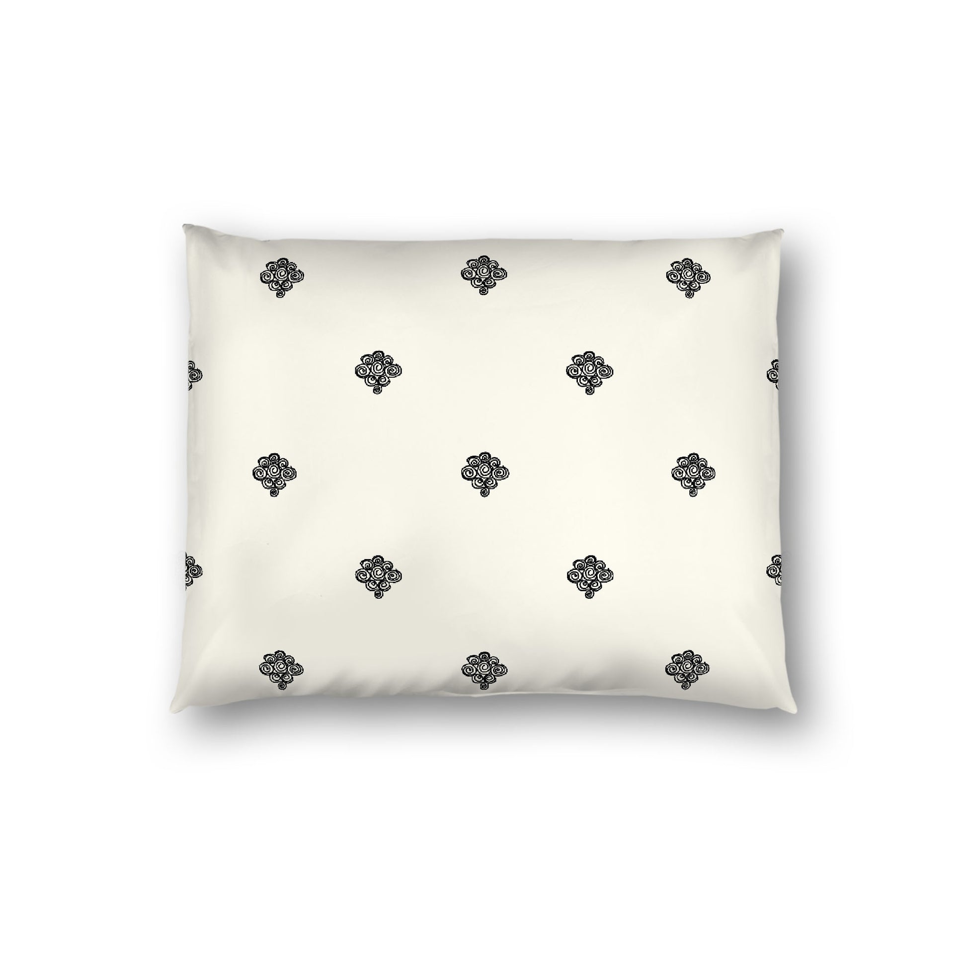 Pale Cream Cotton Sateen Pillow Sham, Black Hand-painted Swizzle Motif Print, White Reverse Side, Standard - 20 x 26 inches