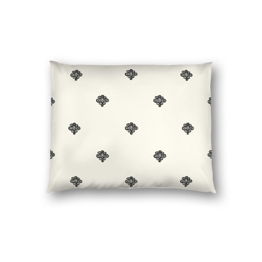 Pale Cream Cotton Sateen Pillow Sham, Black Hand-painted Swizzle Motif Print, White Reverse Side, Standard - 20 x 26 inches