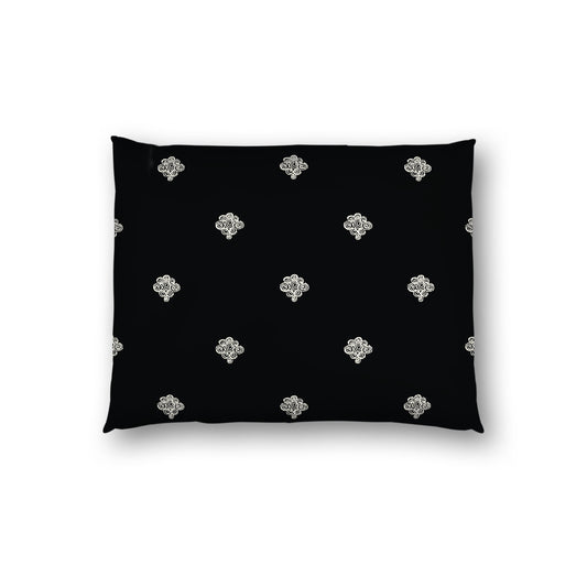 Black Cotton Sateen Pillow Sham, Pale Cream Hand-painted Swizzle Motif Print, White Reverse Side, Standard - 20 x 26 inches