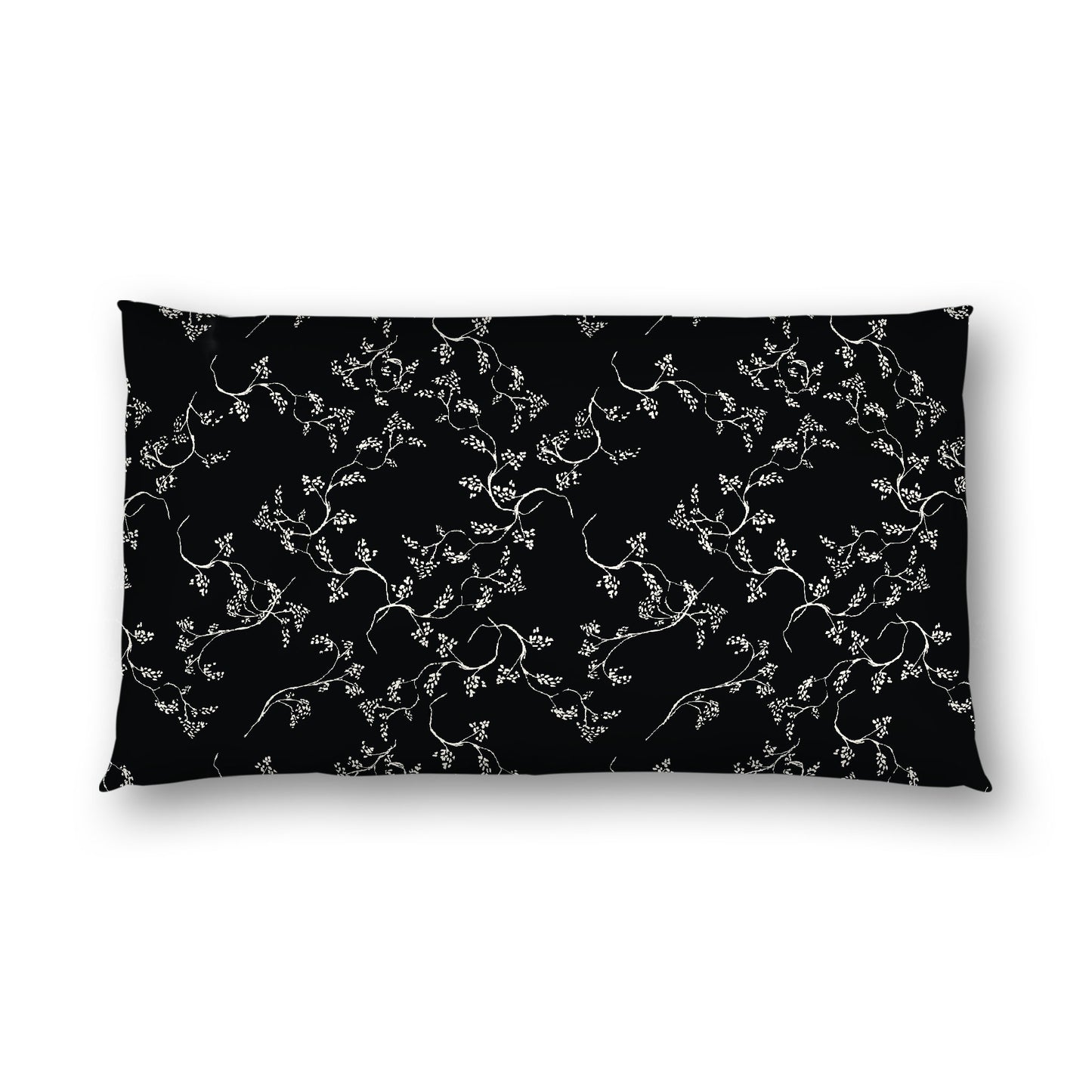 Black Cotton Sateen Pillow Sham, Pale Cream Vine Print on Front, White Reverse Side, King - 20 x 36 inches