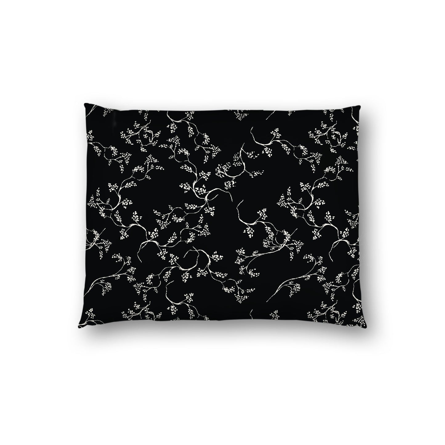 Black Cotton Sateen Pillow Sham, Pale Cream Vine Print on Front, White Reverse Side, Standard - 20 x 26 inches