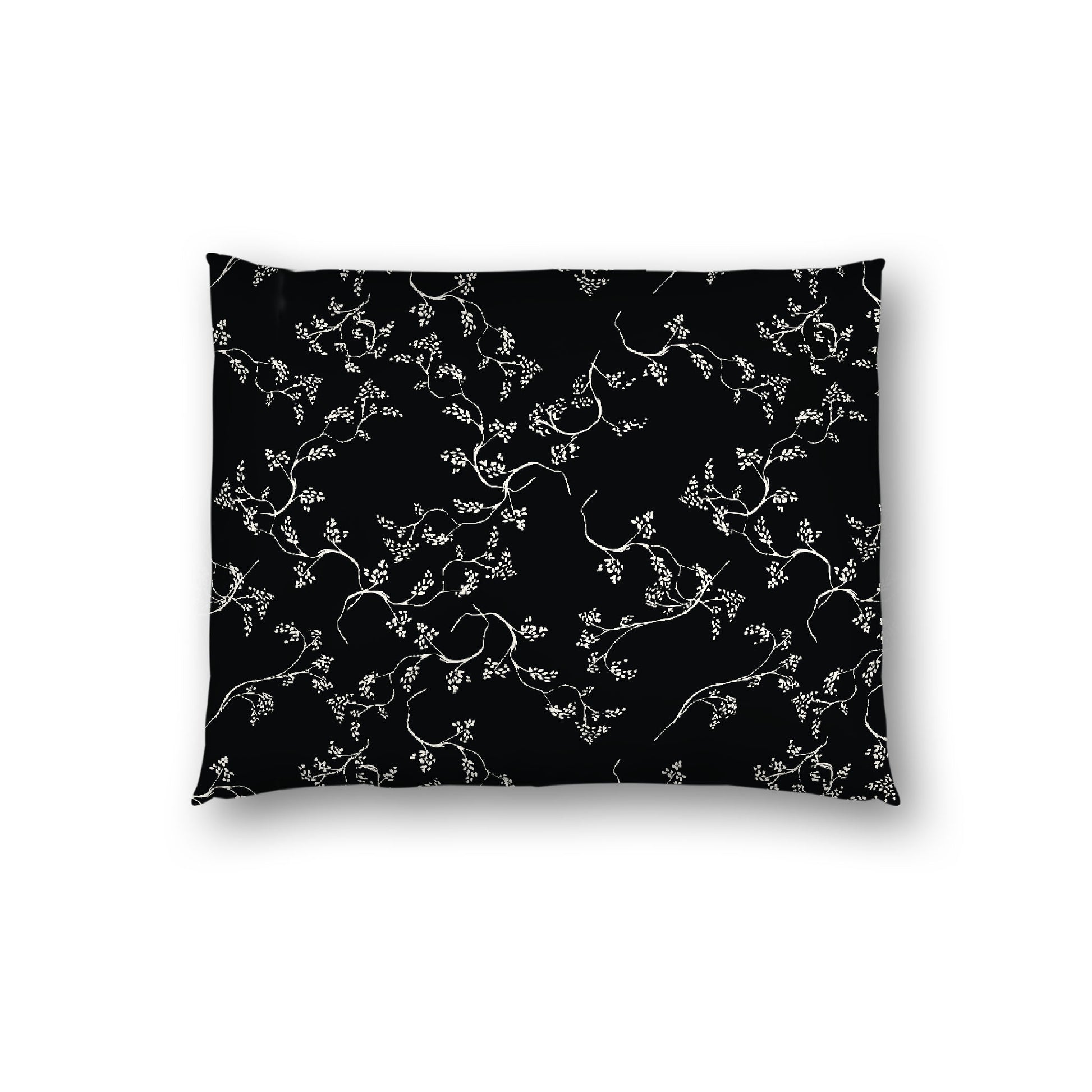Black Cotton Sateen Pillow Sham, Pale Cream Vine Print on Front, White Reverse Side, Standard - 20 x 26 inches