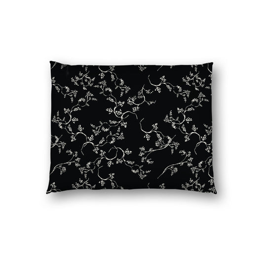 Black Cotton Sateen Pillow Sham, Pale Cream Vine Print on Front, White Reverse Side, Standard - 20 x 26 inches
